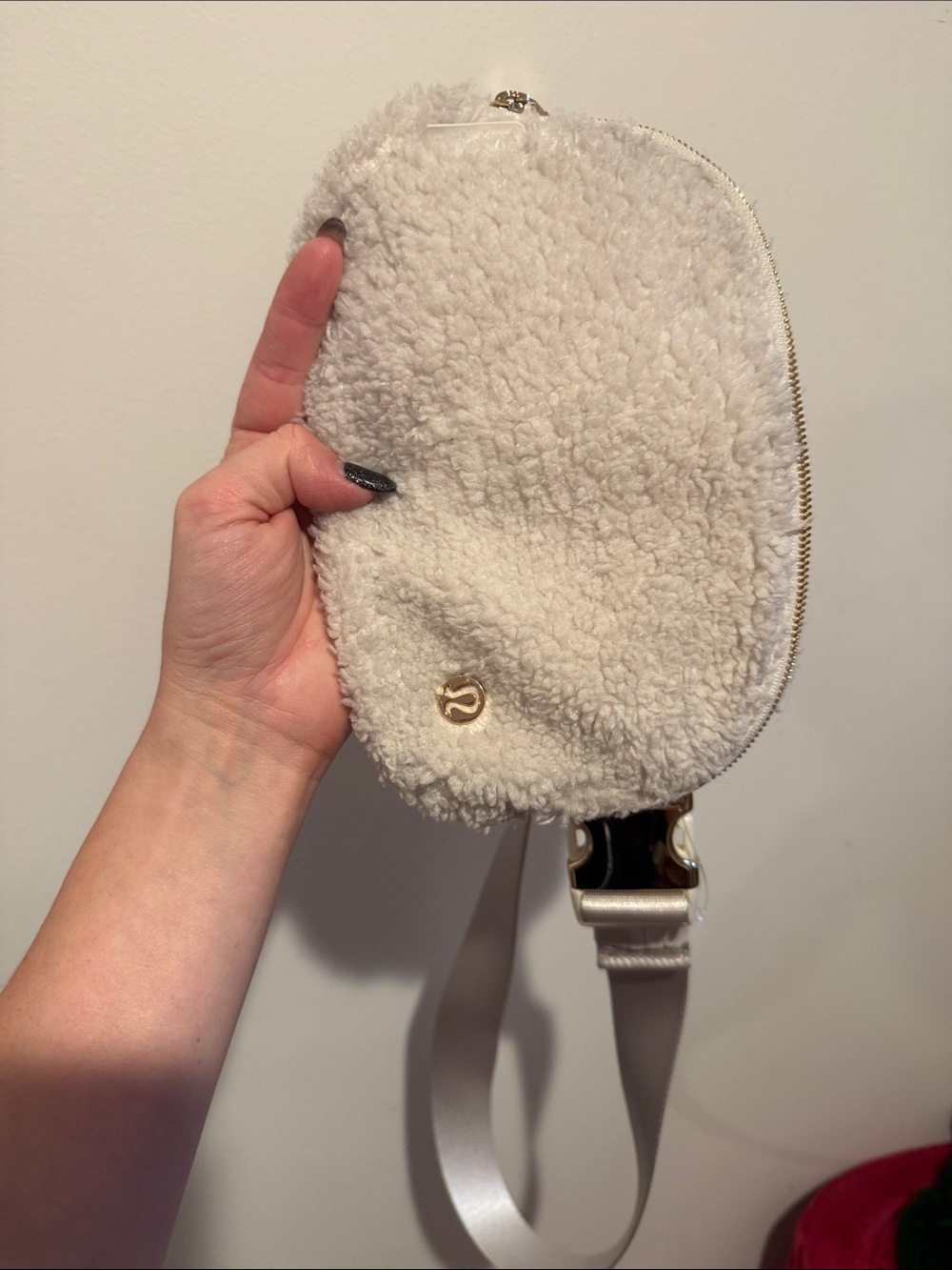 lululemon athletica Cream Sherpa Crossbody Belt Bag with Gold Accents